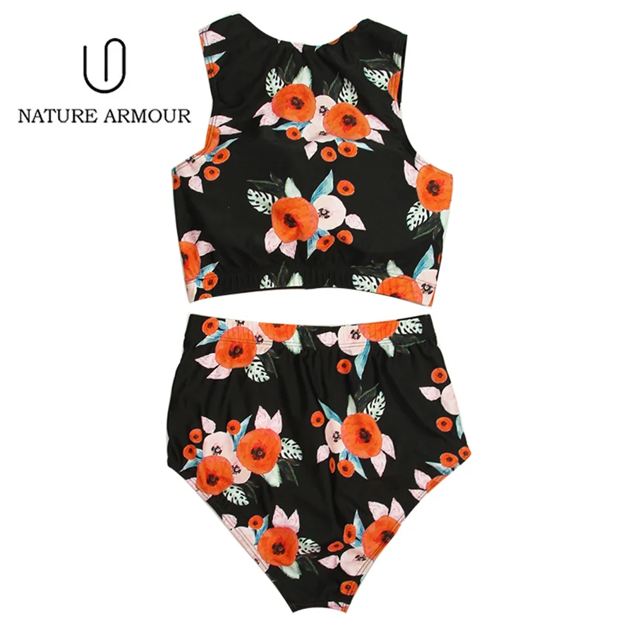 NATURE ARMOUR Sexy Bikinis tankini mujer Zipper Swimwear Women Hight Waist Swimsuit Push Up Beach Wear Bathing Suit Set Printed
