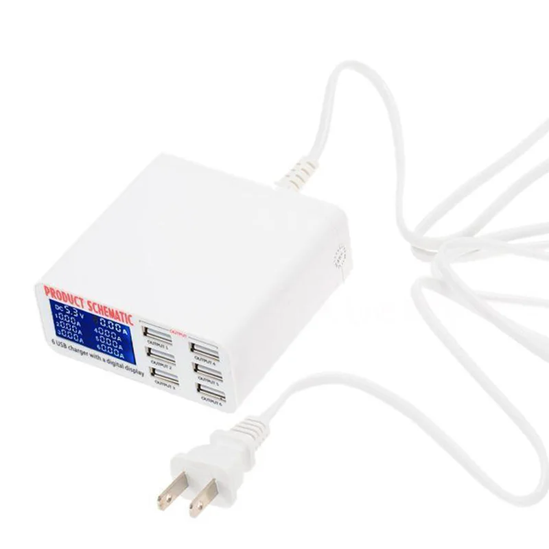 ЖК-дисплей цифровой дисплей зарядная станция Смарт многопортовый usb зарядка 6 портов USB дорожное зарядное устройство EU/US/UK штекер