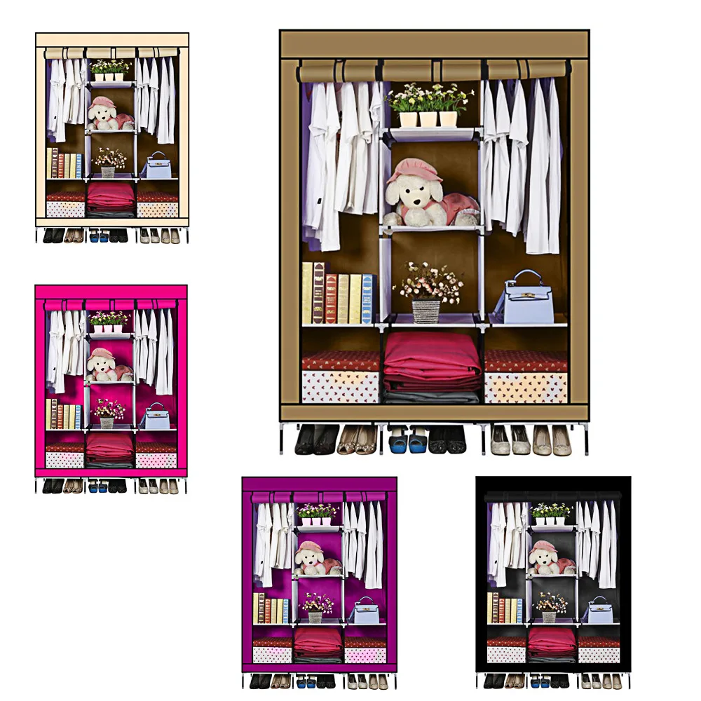 

DIY Dust Proof Fabric Canvas Clothes Storage Organiser Wardrobe Shelves Cabinet