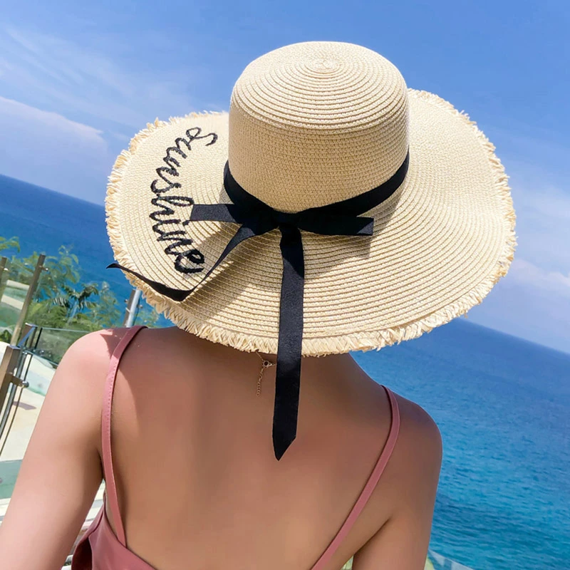 Sombrero de paja de verano mujeres ala ancha protección solar playa sombrero 2019 ajustable Floppy plegable sombreros de Sol para mujeres señoras|Sombreros para mujer| - AliExpress