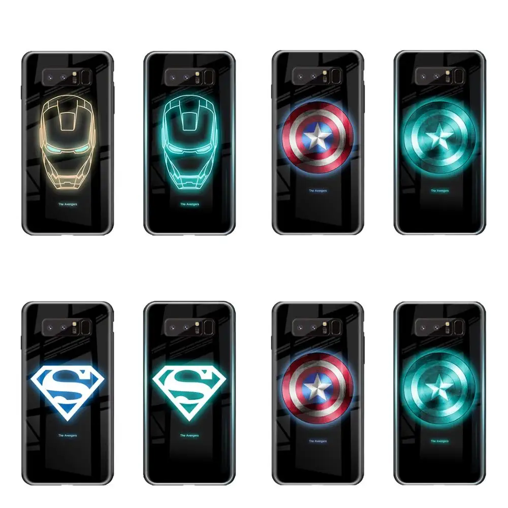 

Marvel Iron Man Captain America Luminous Glass Case For Samsung S10 S8 S9 plus NOTE8 NOTE9Avengers Thanos Phone Cover Coque
