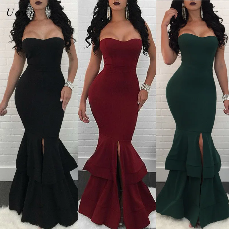 Strapless Maxi Dress Women Autumn Winter 2018 Sexy Evening Party