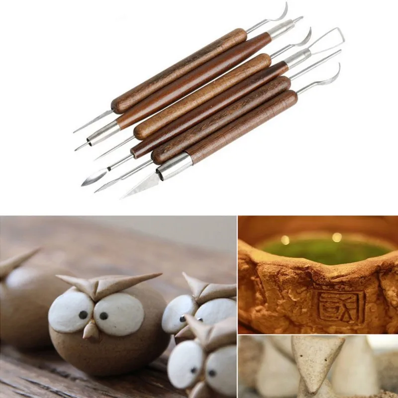 

6PC DIY Pottery Tools Wooden Handle Polymer Clay Modeling Tool Wax Carving Sculpt Tool Set Ceramic Supplies Cake Decor Suppliers