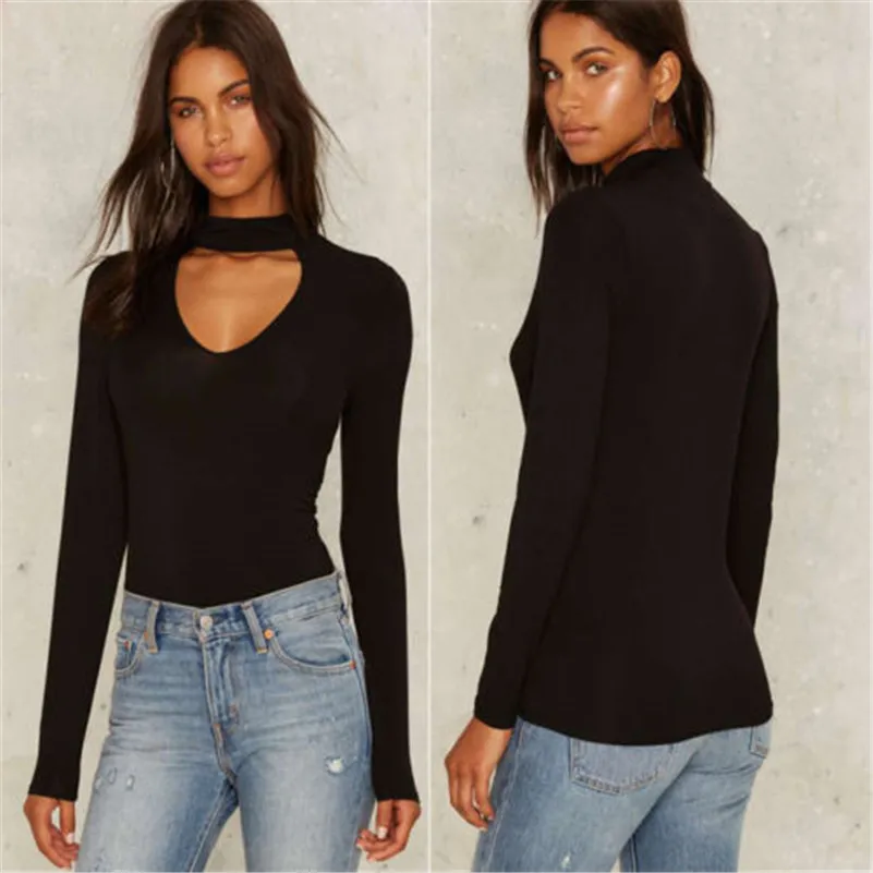 

2017 New Women Sexy Turtleneck Long Sleeve T Shirt Knit Pullover Lace Up Slim fall spring cross tops clothes for women