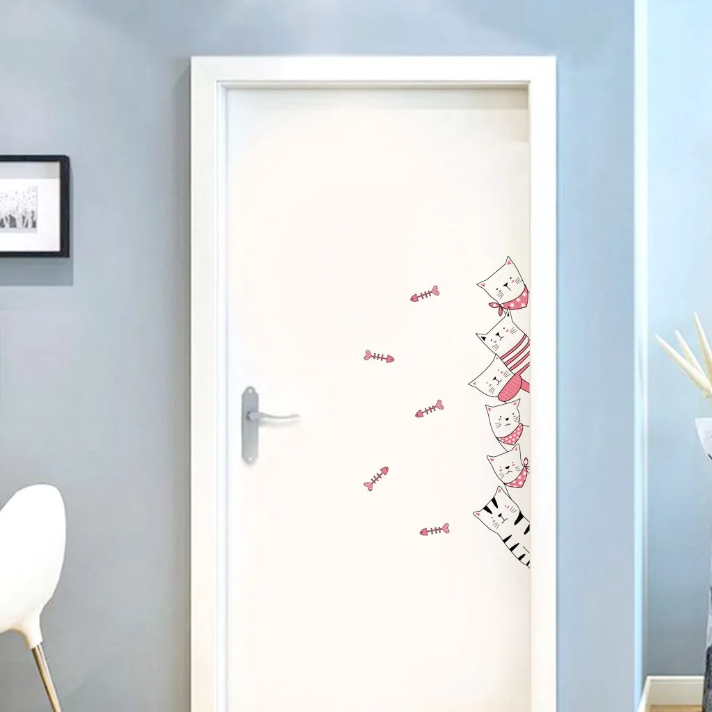 

Cute Cat Animated Removable Art Vinyl Mural Home Room Decor Door Switch Decal Wall Stickers Bedroom Kids Room Light Decor A4