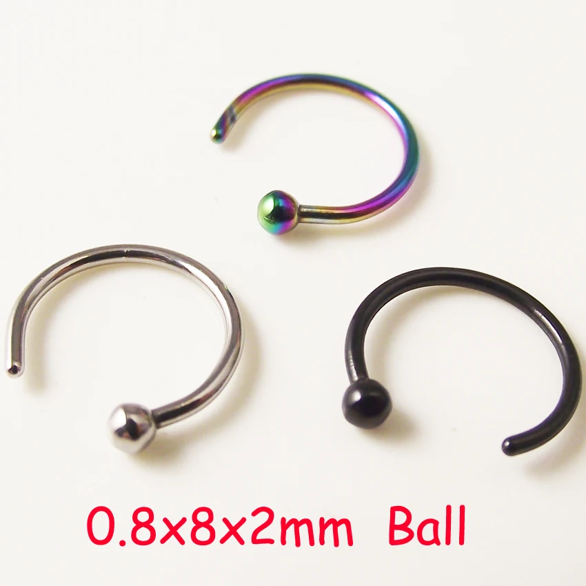 SaYao 2Piece 8mm Medical Hoop Gold Ball Nose Ring stud body piercing