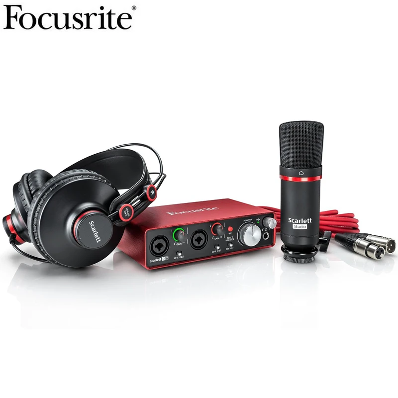 Focusrite scarlett 2i2 studio(2nd Gen) 2i2 аудио интерфейс+ CM25 конденсаторный микрофон+ наушники HP60