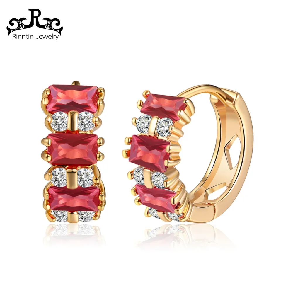 

ORSA JEWELS Female Hoop Earrings With AAA Red Cubic Zircon Perfect Polished Gold-color Beautiful Earrings Fashion Jewelry DOME41