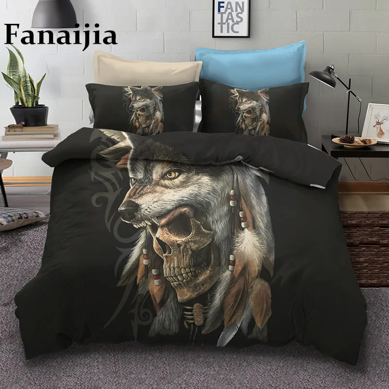 Us 33 6 44 Off Fanaijia Wolf Skull Bedding Sets Queen Size Sugar Skull Duvet Cover Bed Bohemian Print Black Bedclothes Au Us Bedline In Bedding Sets
