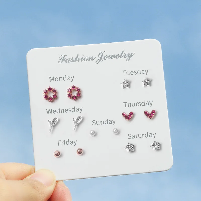 

Explosive Models New 7 Pairs of A Week Earrings Set Students Simple Wild Small Fresh Earrings Women