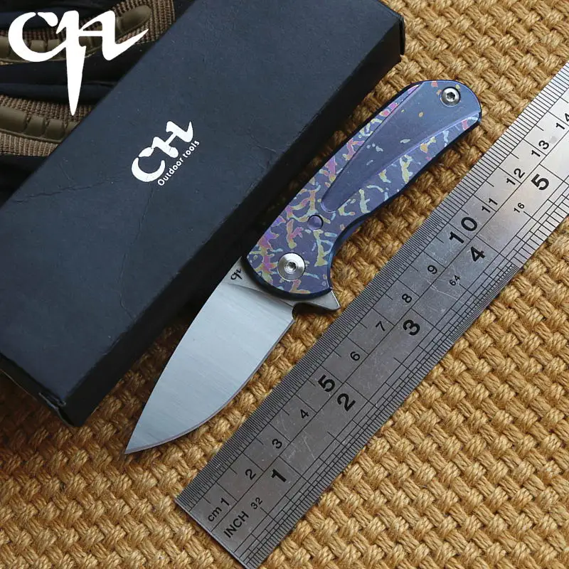 

CH original Mini blue moon D2 blade Bear Head 95 folding knife Titanium outdoor camping hunting Drills Saws knives EDC tool