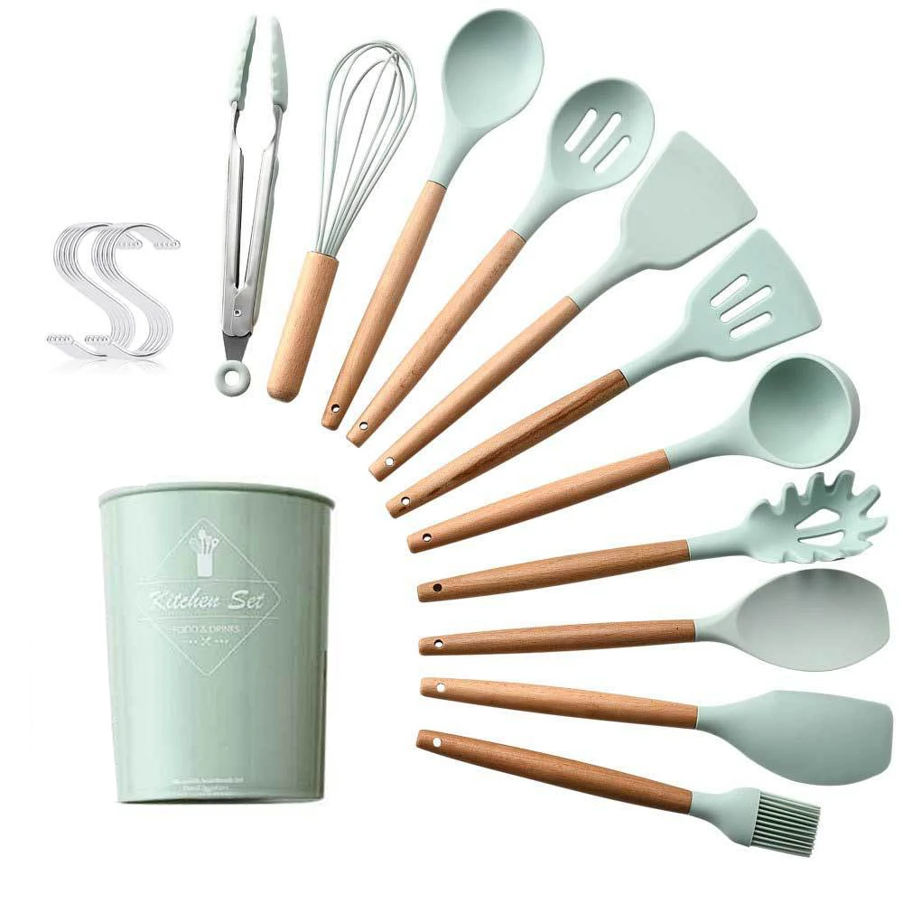 13pcs Cooking Tools Set Premium Silicone Kitchen Cooking Utensils Set With Storage Box Turner Tongs Spatula Spoon Turner