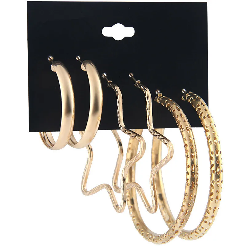 3 пар/уп. модный металлический геометрический Комплект сережек для женщин аксессуары персональный круг Большие серьги ювелирный подарок