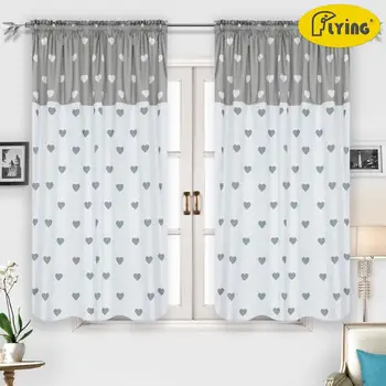 

Flying printing fabric with heart design in heavy fabric curtain with butterfly decorate two different color part curtain