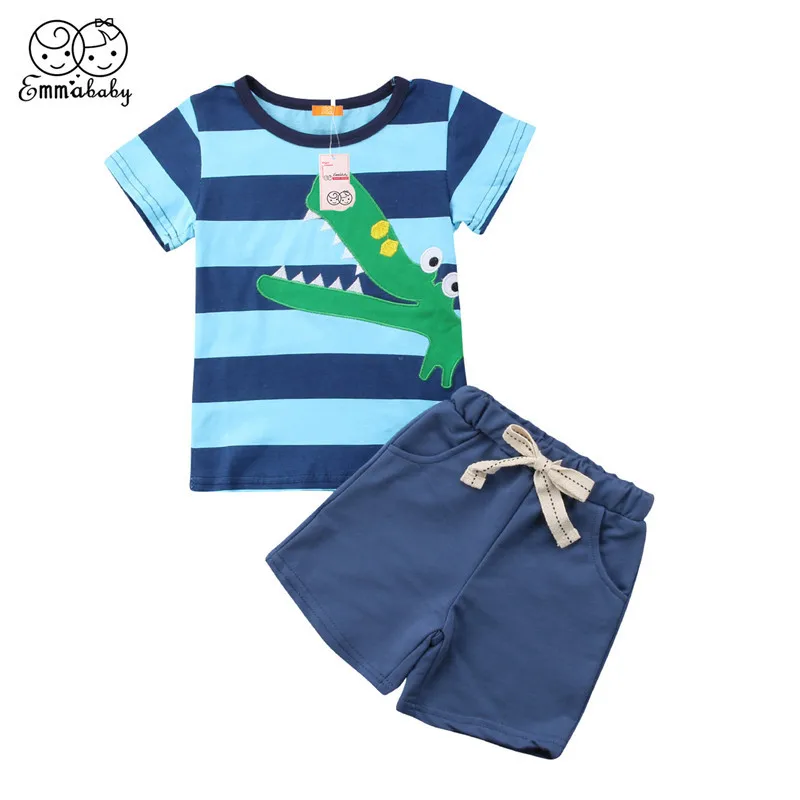 Children's Boys Set 2018 Summer Baby Boy Short Sleeve Striped T shirt