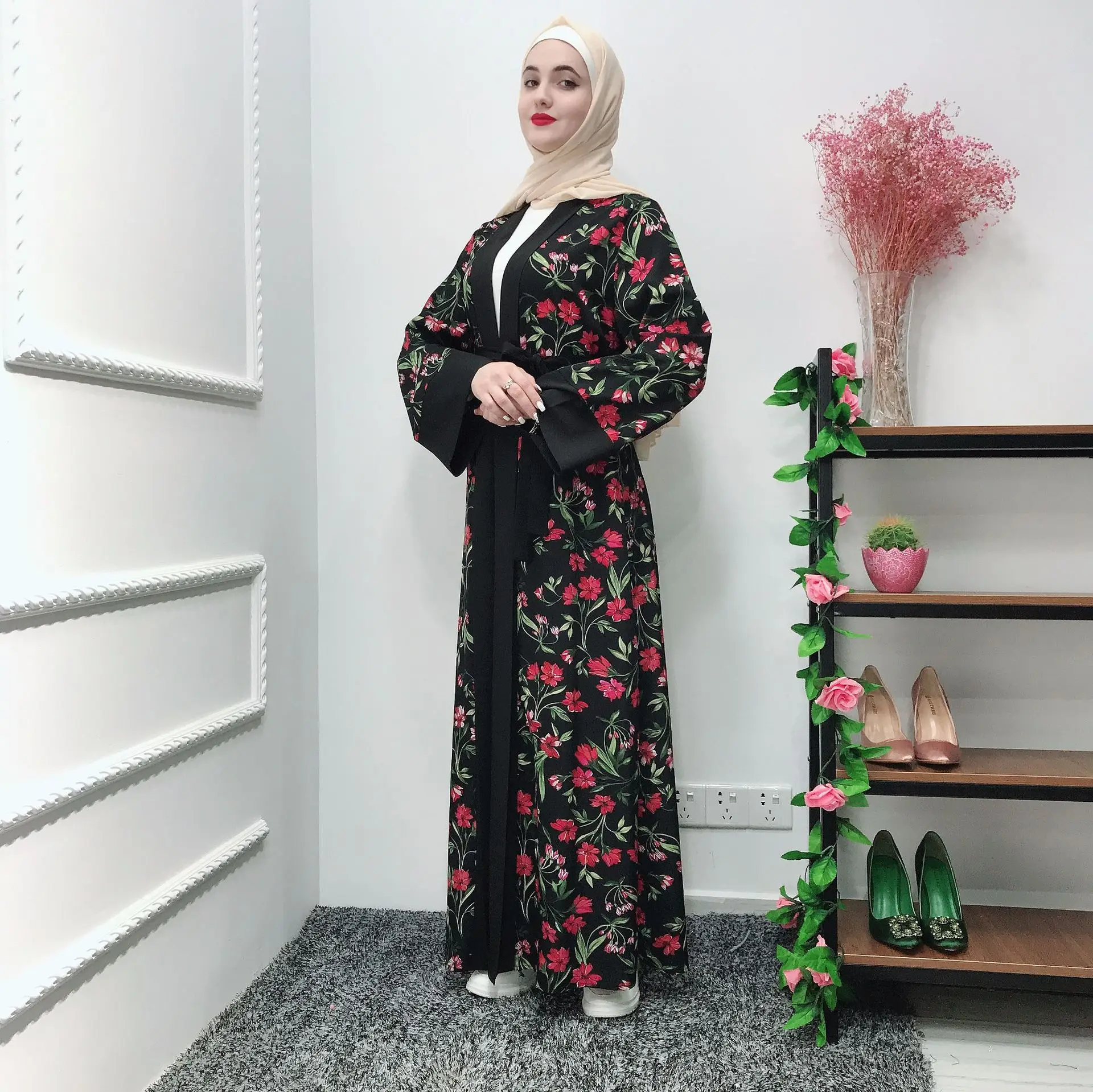 Модная мусульманская печать abaya полный платья кардиган-кимоно длинные халаты Туника Jubah Ближний Восток Рамадан Арабский исламский одежда