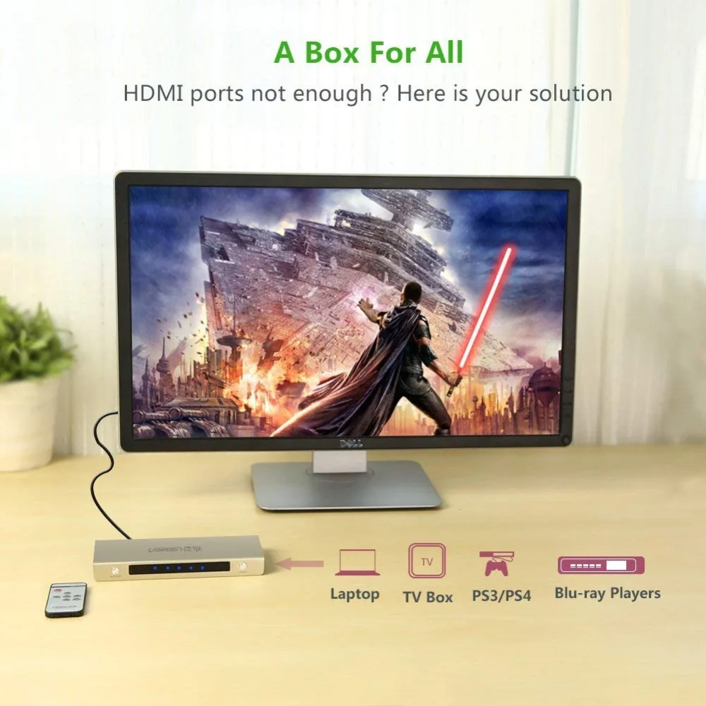 UGREEN HDMI коммутатор 4K x 2K 5 портов 5 в 1 HDMI сплиттер Switcher Box Sup порт s 3D совместимый для HDTV Blu-Ray плееров Xbox PS3/4