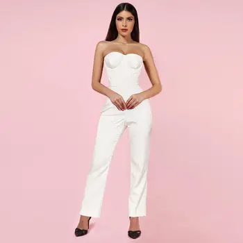 

Deer Lady White Strapless Sleeveless Maxi Backless Bodycon Jumpsuits