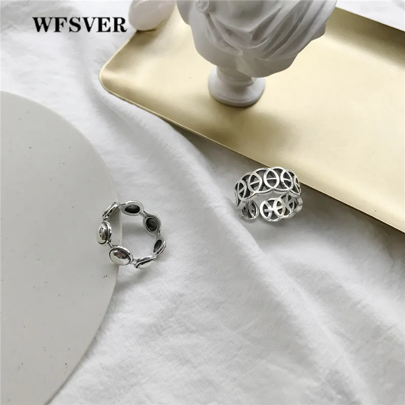 

WFSVER 925 sterling silver ring for women korea style simple hollow string circle ring opening adjustable fine jewelry gift