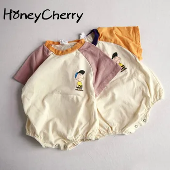 

Summer Baby Bodysuit Short-sleeved Hat-jacket Korean Triangle Climbing Cartoon Cotton Loose Uniform Clothing Twin Clothing