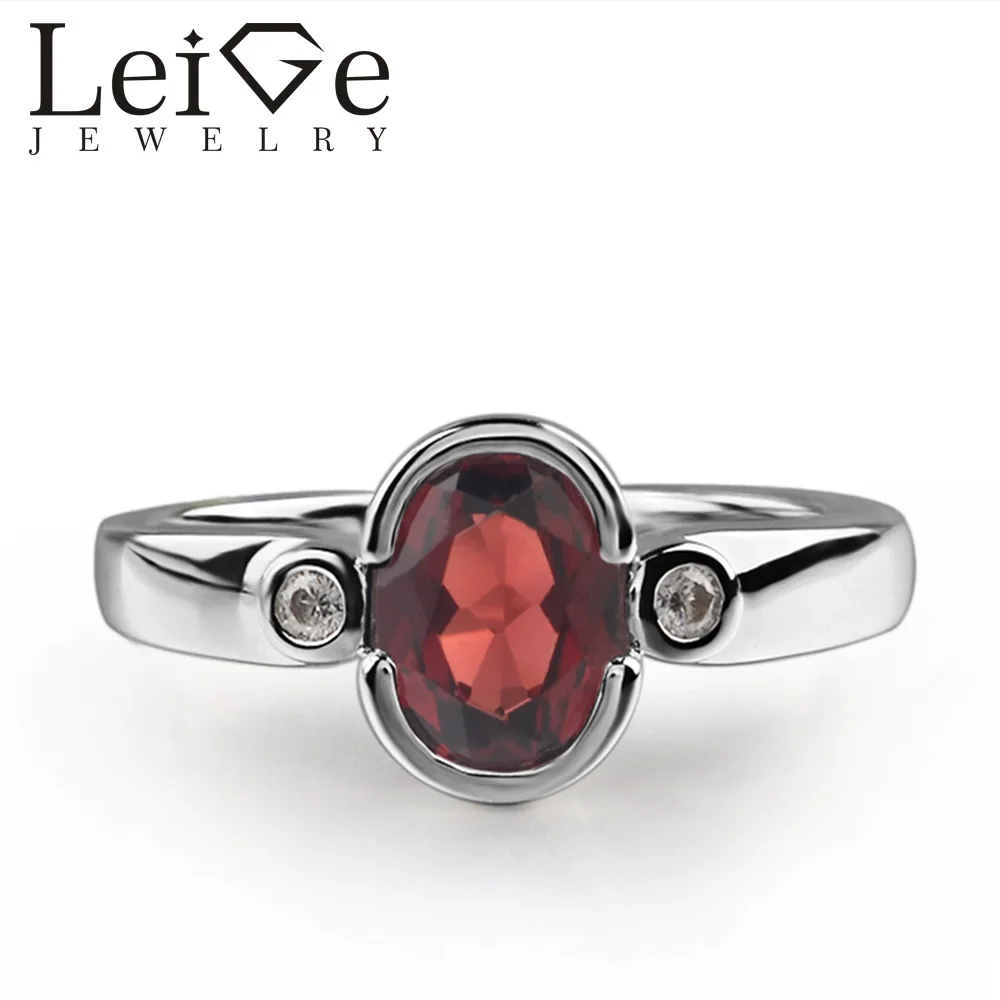 925 Silver Natural Ring Oval Cut Red Gemstone Bezel Setting Promise Rings for Women