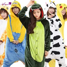 Franela Onesies Adultos Animales Búho Dinosaurio Vaca Totoro Cosplay Pijamas Para Hombre y Mujer ropa de Dormir a Casa CS16540