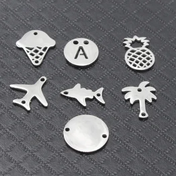 

Fnixtar Full Mirror Polish Stainless Steel Mini Fish Airplane Pineapple Icecream Tree Letter A Charm 2 Inner Hole DIY20Piece/lot