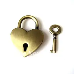 4x3 см латунь бронза сердце замок и ключ
