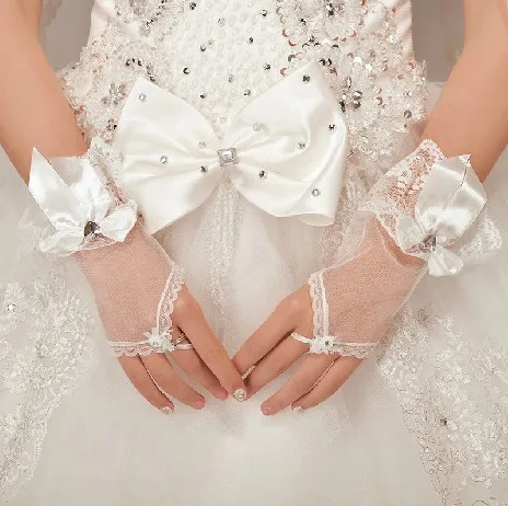 

Lace design short kid flower girl children wedding party dancing performance gloves free shipping