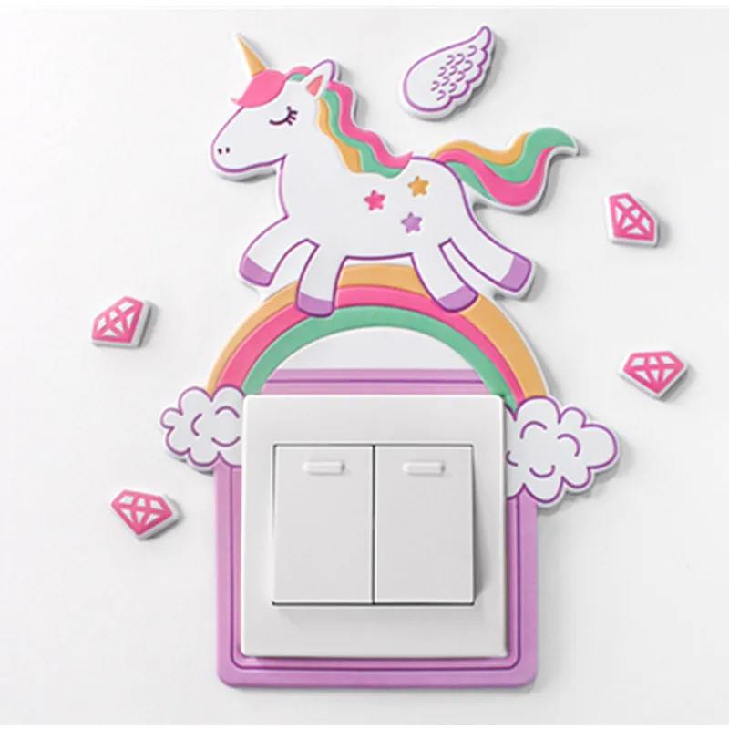 Животные Единорог Фламинго переключатель наклейки s для девочек Детская анимация детская комната Гостиная Декор DIY украшение дома стикер