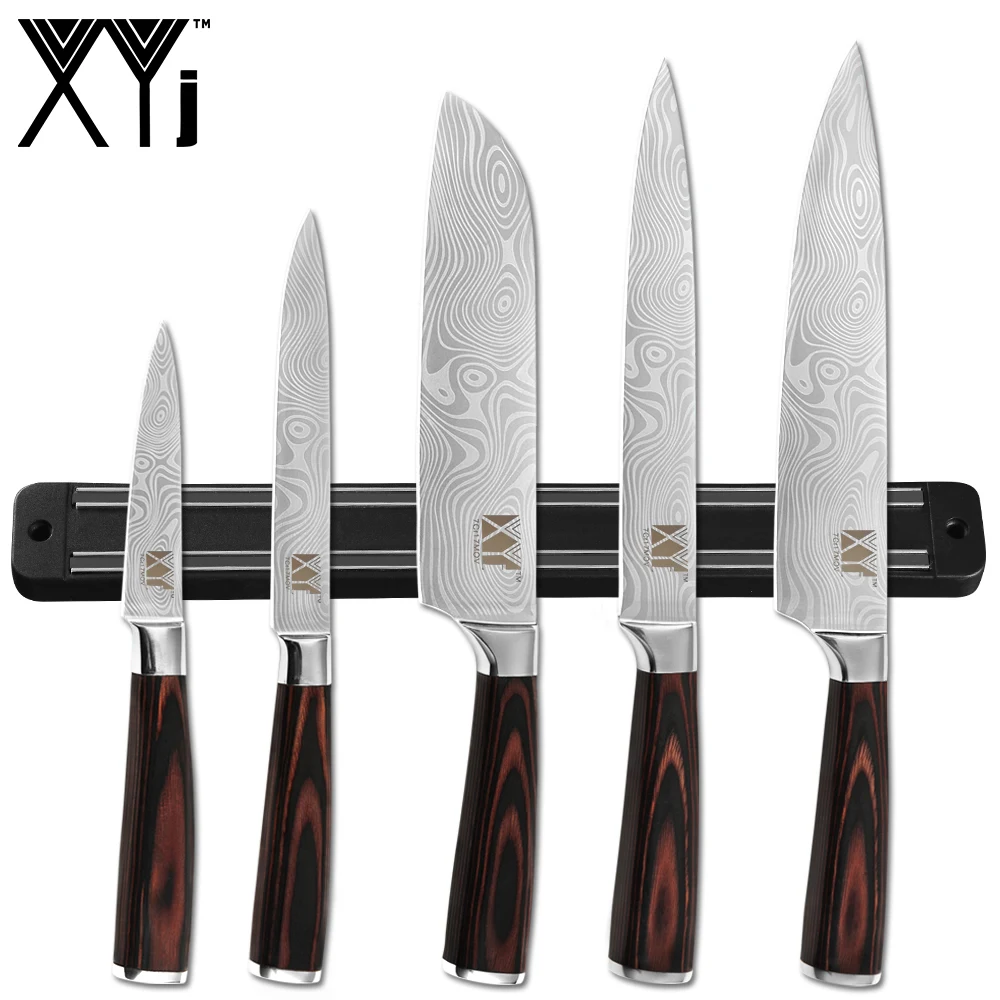 

XYj Kitchen Stainless Steel 6PCS Knives Set Damascus Pattern Blade Chef Slicing Santoku Utility Paring Knife Kitchen Accessories