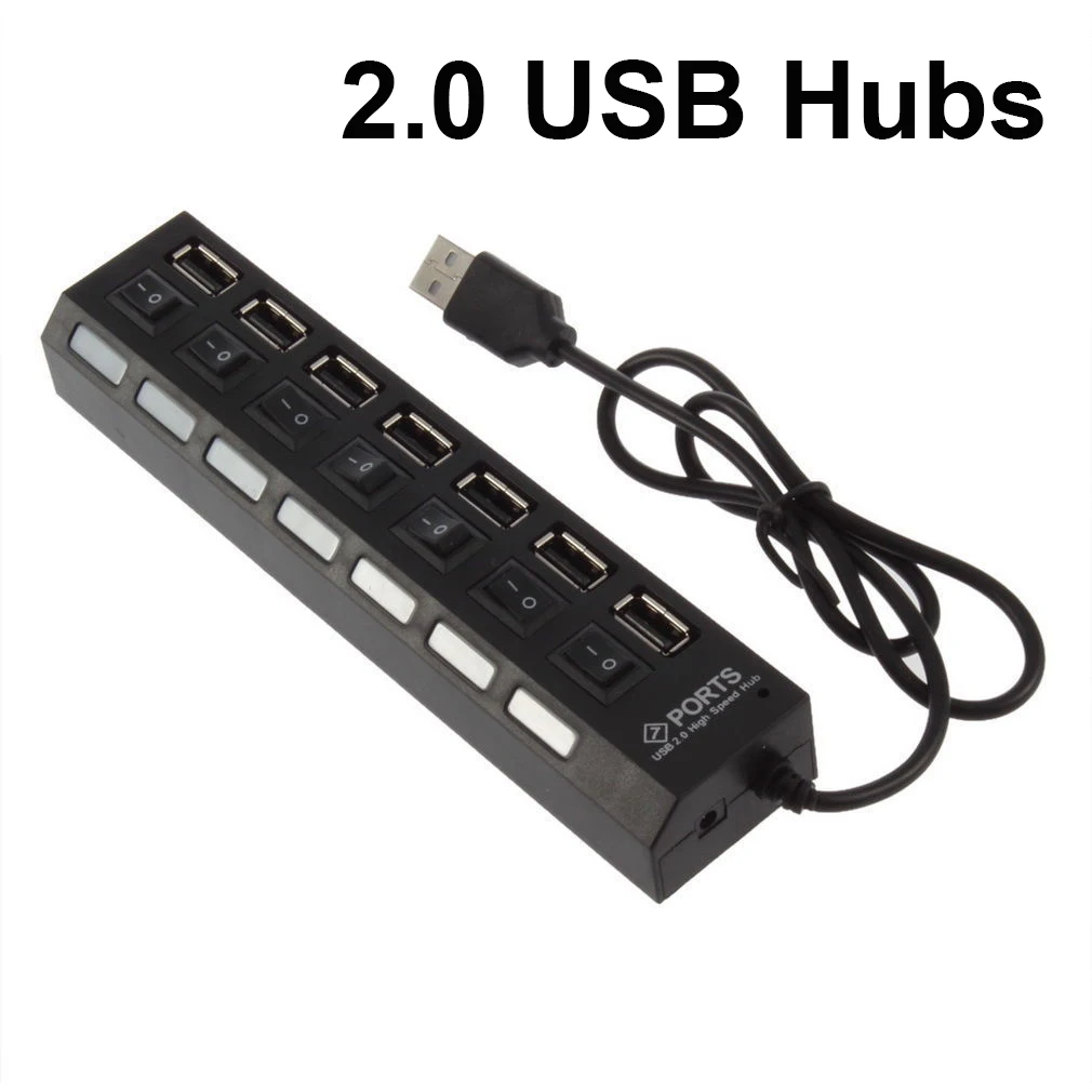 Usb-хаб 3,0/2,0 7 портов концентратор USB разветвитель адаптер 5 Гбит/с Портативный USB 3,0 концентратор с переключателем ВКЛ/ВЫКЛ для компьютерных аксессуаров - Цвет: 2.0 USB Hubs