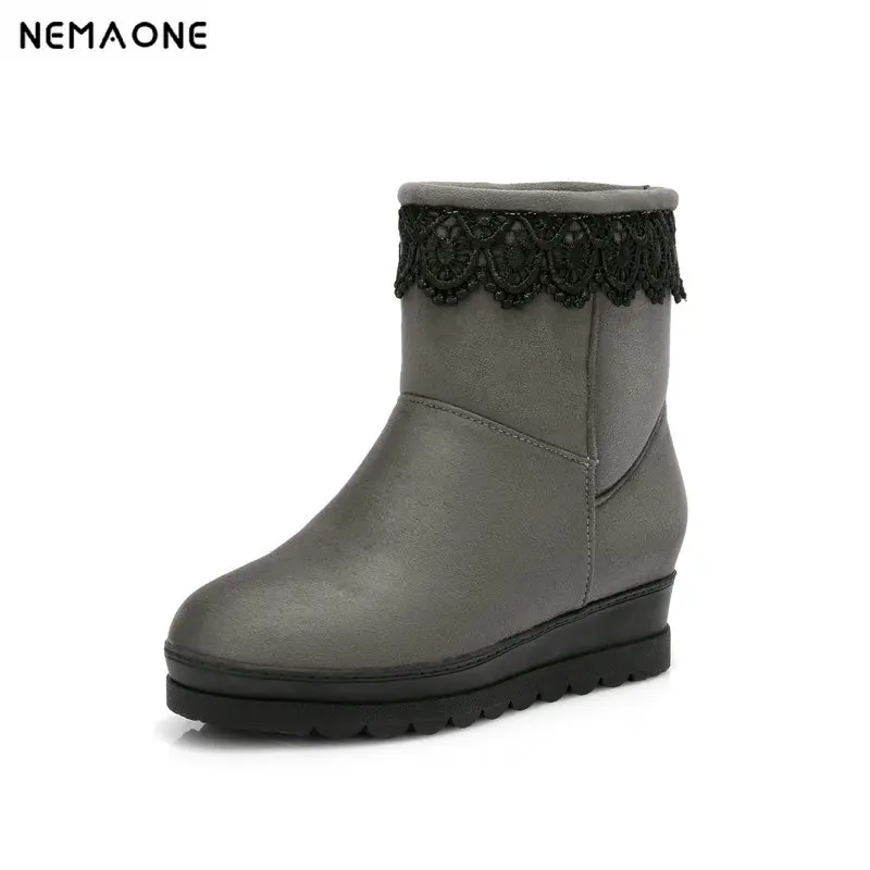 

New winter warm snow Boots woman 4cm wedeges low heels Women plush ankle boots platform ladies shoes large Size 34-43