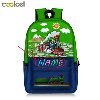 

Customize The Name Backpack For Teenager Boys Dinosaur / Locomotive / Foot Ball Pattern Children School Bags Kids Bookbag Gift