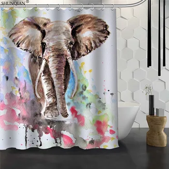

New Art Elephant Custom Shower Curtain Waterproof Fabric Bath Curtain 180X200cm165X180cm Polyester Fabric Bathroom Curtain