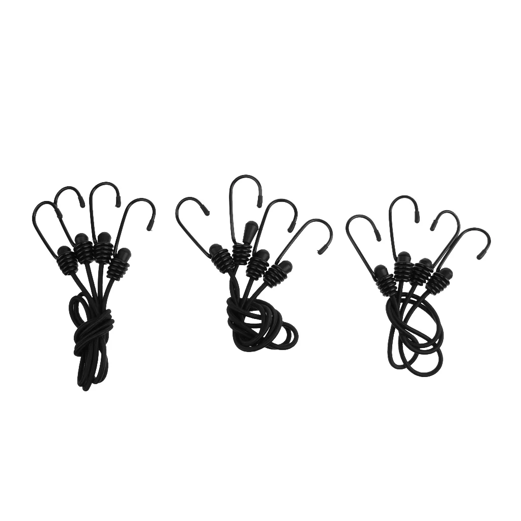 6 Pieces Black Bungee Cord Tie Down Straps Assortment Set 47cm 60cm & 76cm