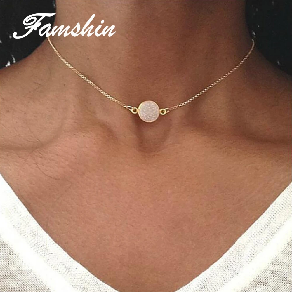 

FAMSHIN Women's New Geometric Resin Disc Pendant Chain Clavicle Simple Choker Necklaces Gifts For Women Fashion Necklace Jewelry