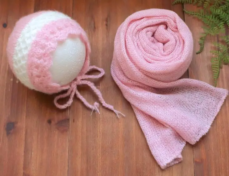 Hat and Wrap C Винтажная мохеровая обертка для новорожденных, стрейчевая трикотажная обертка s, трикотажное Пеленальное Одеяло для новорожденных, для фотосессии, тканевая ткань - Цвет: Hat and Wrap C