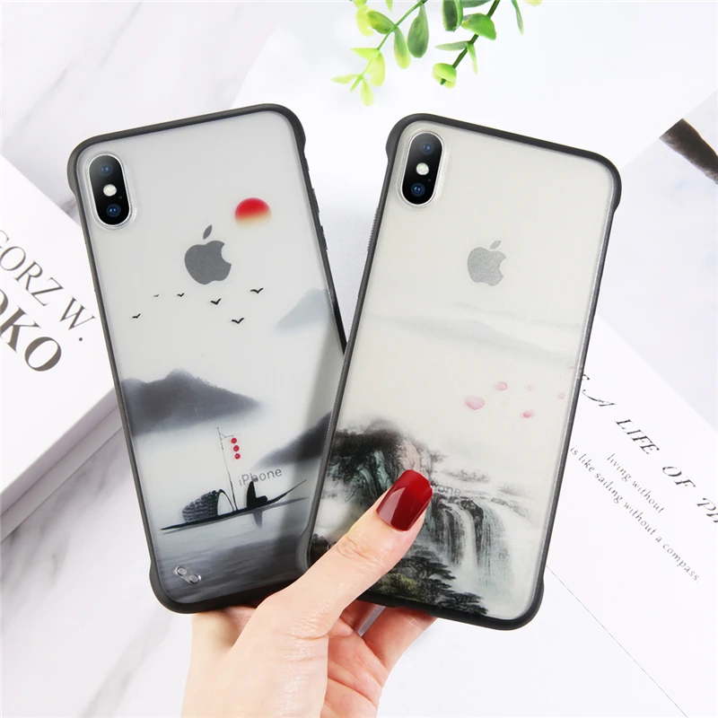 

Moskado Luxury Oil Painting Phone Case For iPhone 6 6s 7 8 Plus X XS Max XR Chic Frameless Scenery Phone Back Case Cover Shells