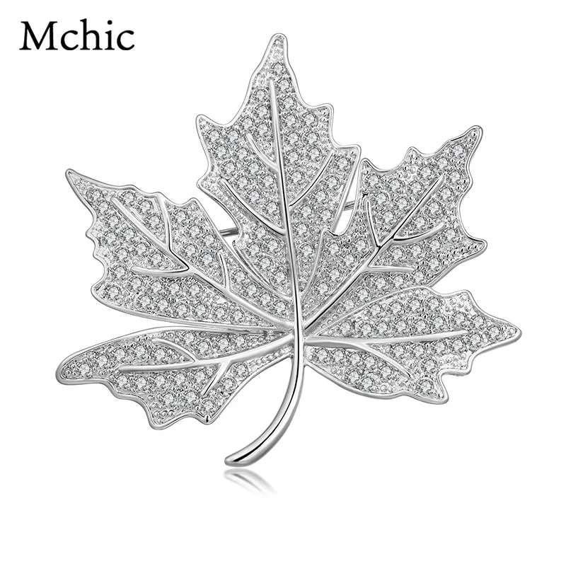 

Mchic Fashion CZ Brooches Pin Maple Leaf Plant Luxury Copper Cubic Zirconia Brooch Crystal Charm for Women Men Lovers Gift