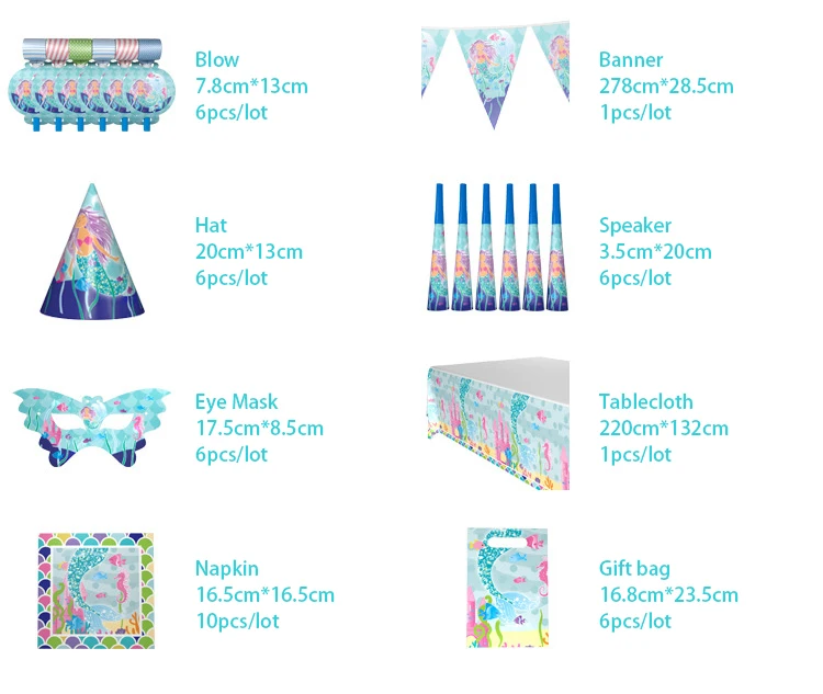Набор Русалочки для вечеринки на день рождения, океанские принадлежности для тематической вечеринки, гигантский бумажный шарик Русалочки, чашки баннеров, тарелки для девочек