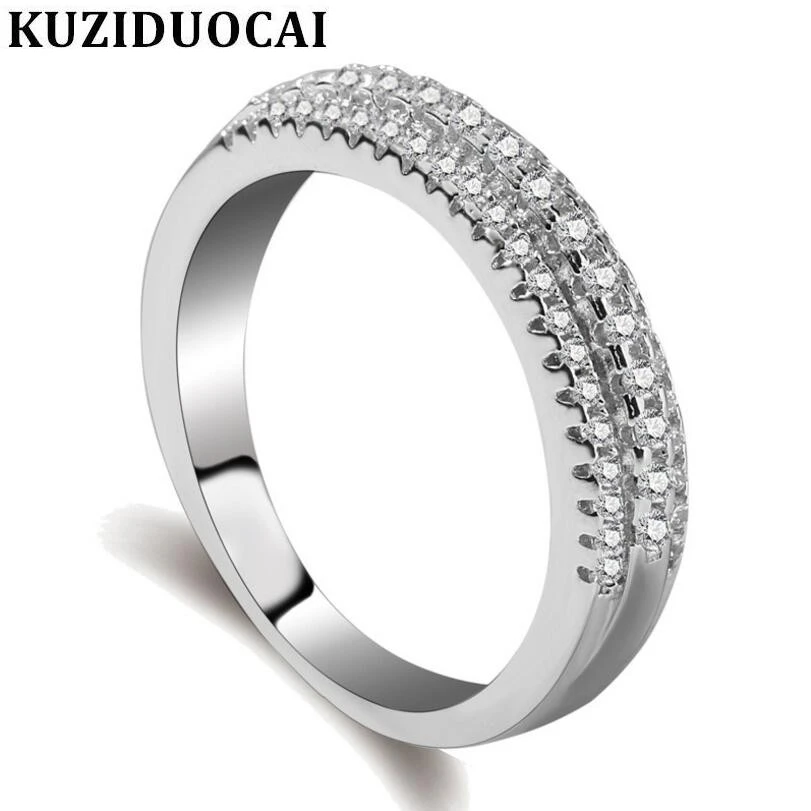 

Kuziduocai New Fashion Jewelry Stainless Steel Zircon Dense Inlaid Zircon Wedding Rings For Women Gifts Anillo Anel Bague R-145