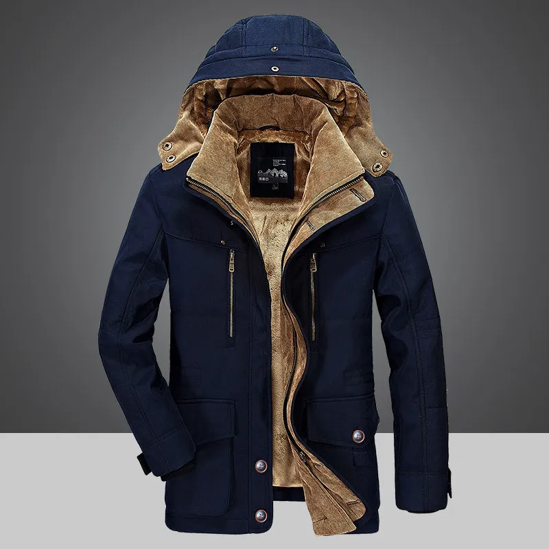 AFS JEEP брендовые Утепленные зимние мужские парки с капюшоном размера плюс 5XL 6XL, военная Теплая Флисовая парка с мехом, мужская зимняя куртка - Цвет: blue