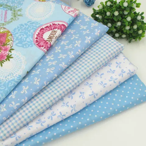 

40cm*50cm 5pcs Blue Cotton Fabric Fat Quarter Quilting Patchwork Tissue Kids Baby Bedding Textile For Sewing Tilda Doll