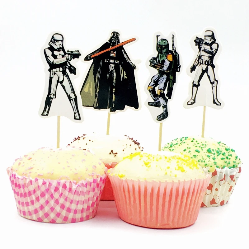 24pcs Black Warrior White Soldier Pistol Star Wars Cupcake Topper