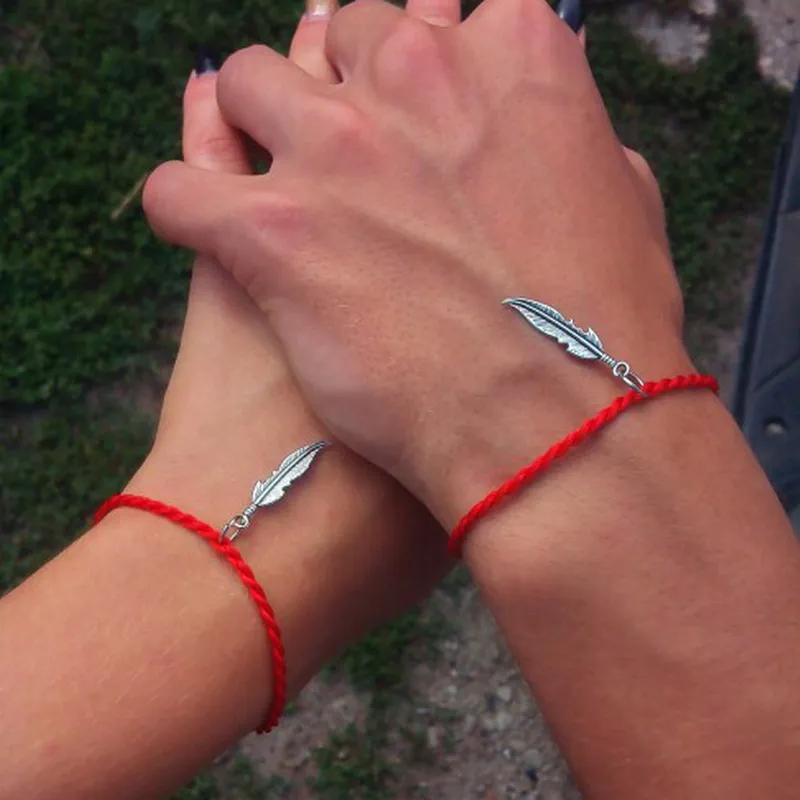 

Chinese Red Bracelet!Feather Alloy Red String of Fate Rope Lovers' Bracelets Friendship Bangles Fashion Bracelet Christmas Male