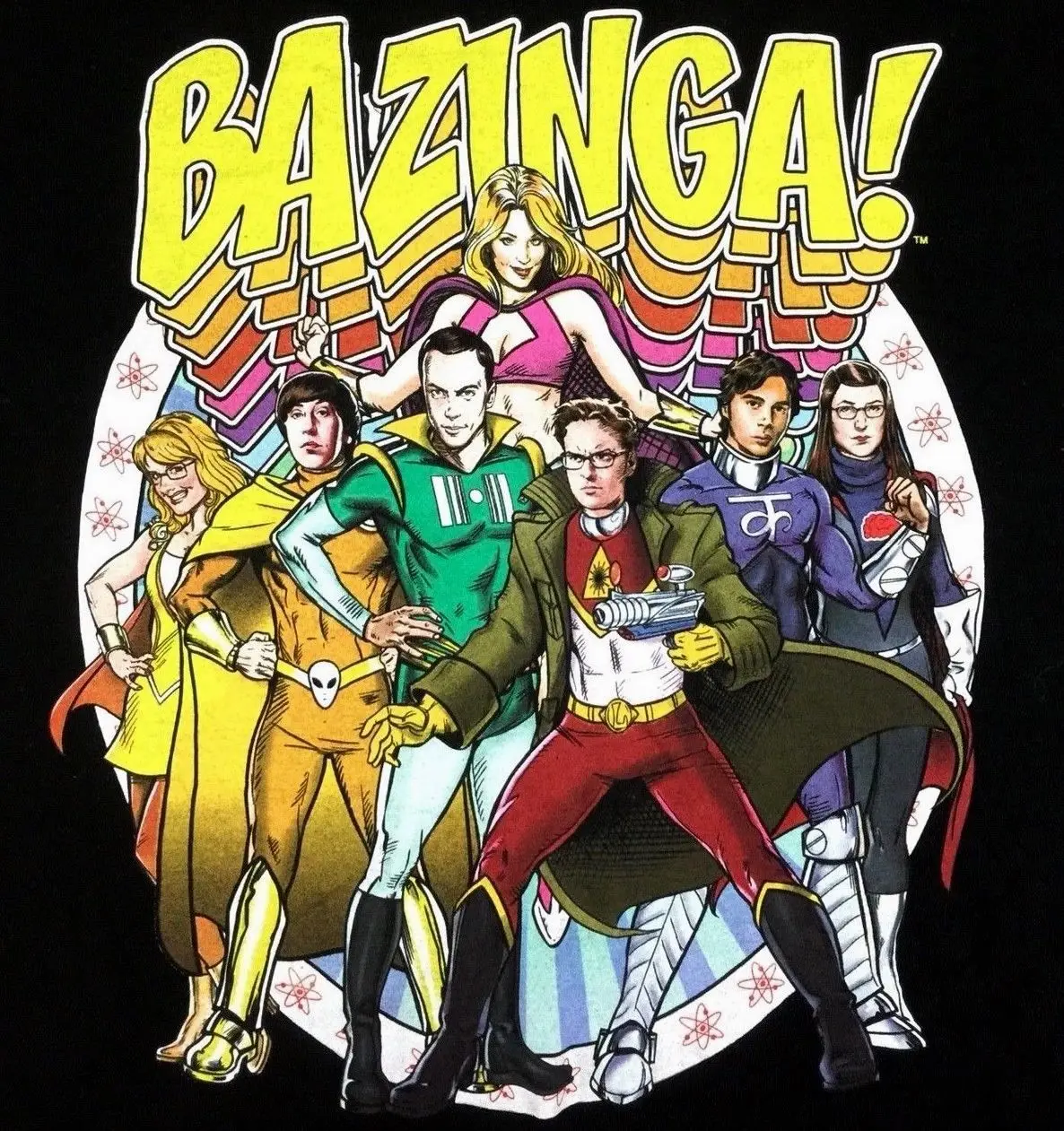 

The Big Bang Theory T-Shirt Bazinga Superhero Logo Graphic Comic Tee Black Sz 2X Free shipping Harajuku Tops Fashion Classic