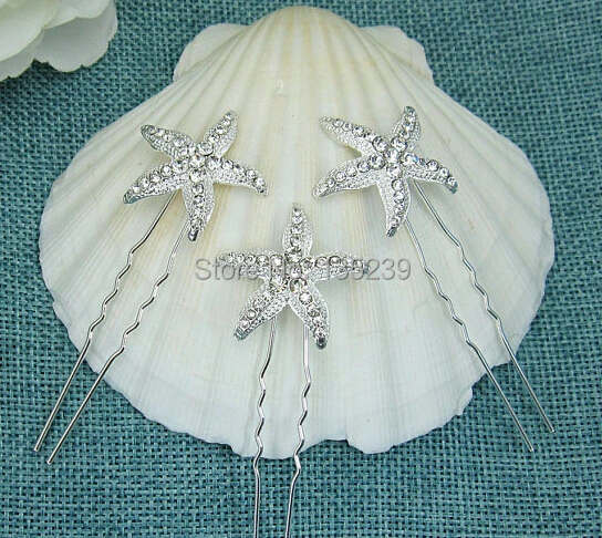 Set Of 3 Rhinestone Starfish Bridal Hair Pins Beach Wedding Set Of 3 Rhinestone Starfish Bridal Hair Pins Beach Wedding Bridesmaid