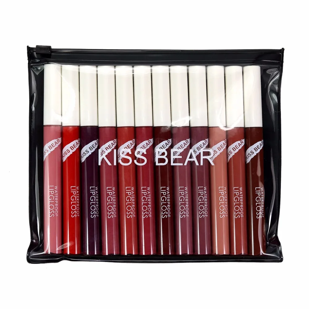 

KISS BEAR Brand 12 Pieces/set Matt Lipstick Kit Women Lips Makeup Cosmetics Matte Lip Gloss Beauty Moisturizer Lipgloss Mate
