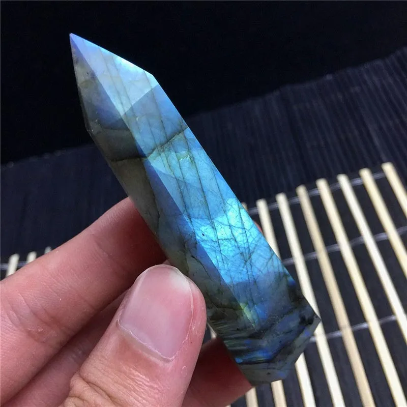 1 Pcs Labradorite Moonstone Quartz Crystal Stone Rhinestone Point Healing Hexagonal Wand Home Decor Color & Size Random